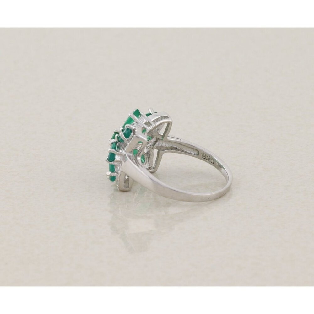 Sterling Silver Natural Green Onyx Flower Ring Size 7 3/4 - Picture 7 of 8